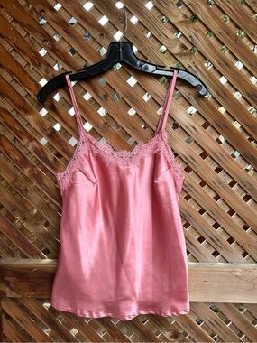 Lace-Trim Satin Cami Tank Top - Pink 💖